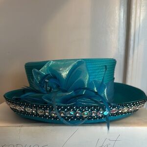 Blue Rhinestone Embellished Formal Hat